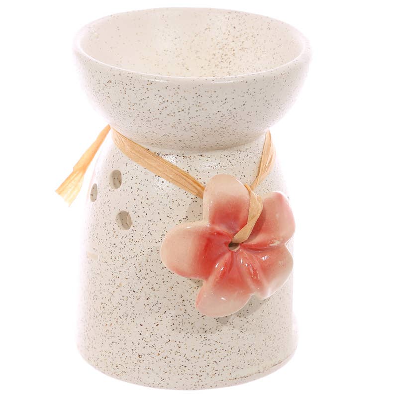 Puckator Ltd – wholesale Oil warmer – Speckled Cream Ceramic Oil and Wax Burner with Flower1