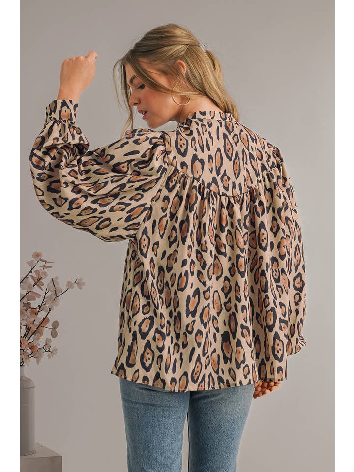 As shown Wild Leopard Print Loose Fit Long Sleeve Shirt | S-XL for wholesale on Faire