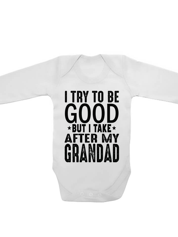 Ik probeer goed te zijn, maar ik lijk op mijn opa - babyvesten met lange mouwen voor wholesale door Little Ratbag
