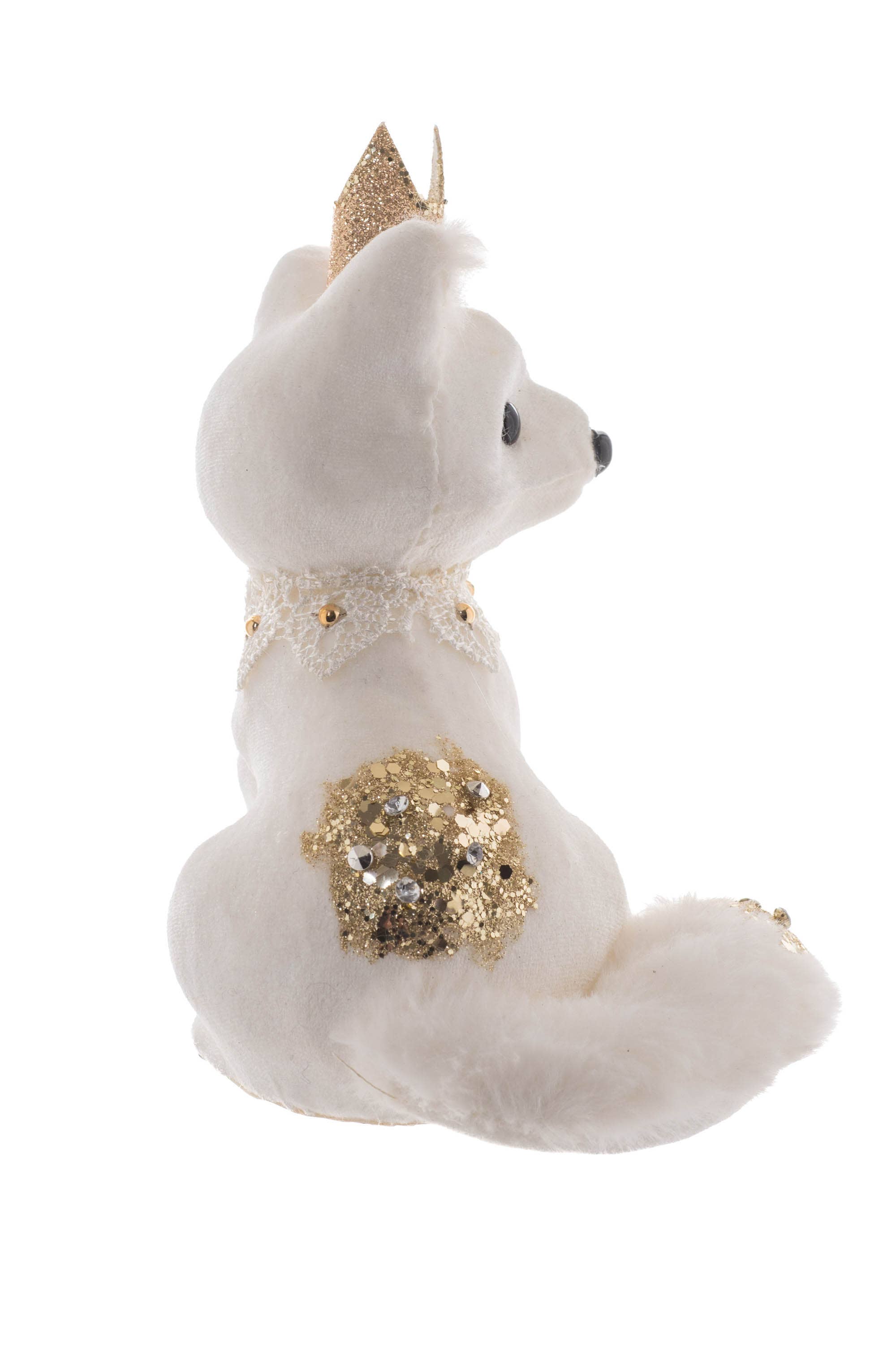Starlight Collection – wholesale Christmas decoration – White/Gold Fox Figurine with Crown1
