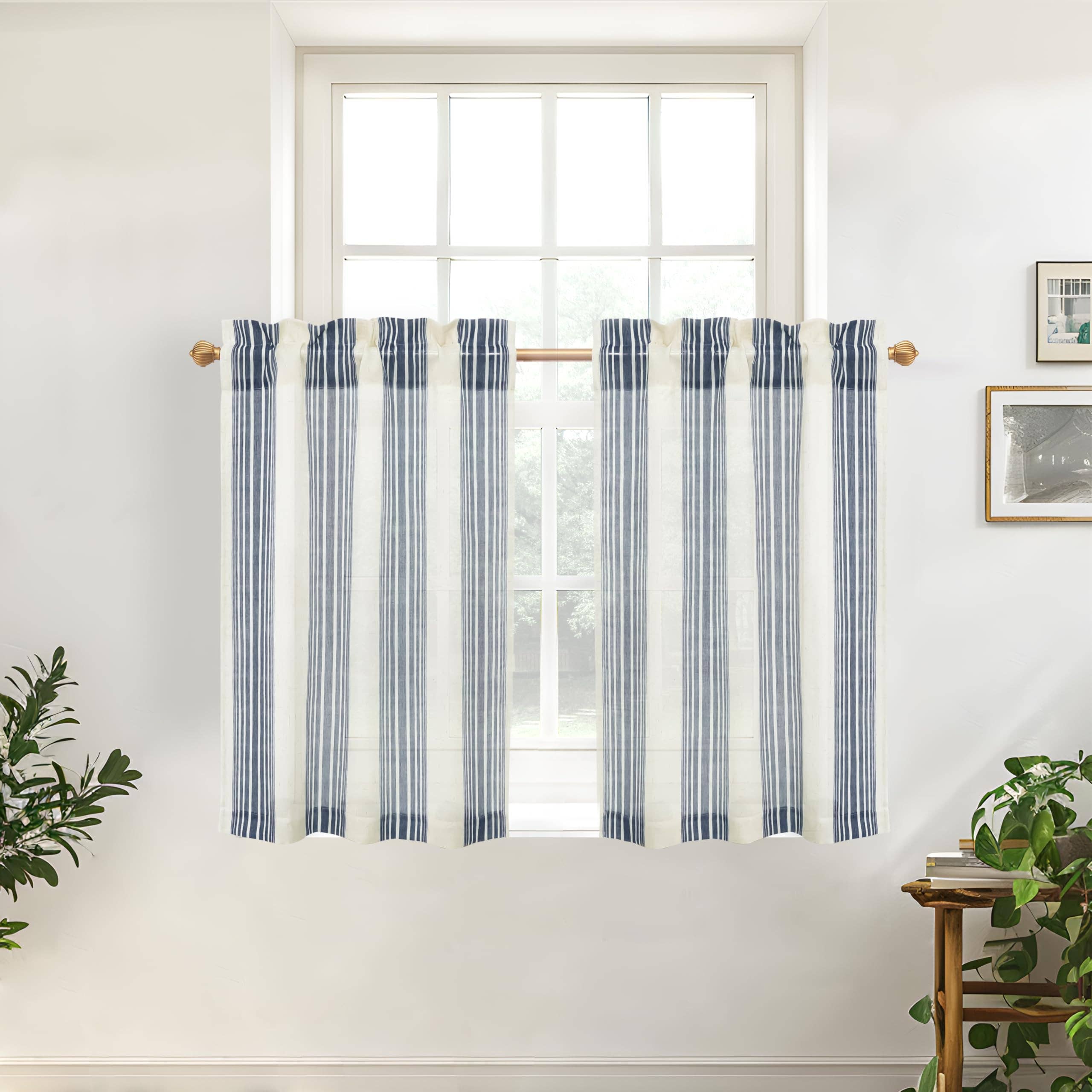 DriftAway - Wholesale Curtain - 2 Panels Linen Kitchen Tier Curtains Striped Cafe Curtains5