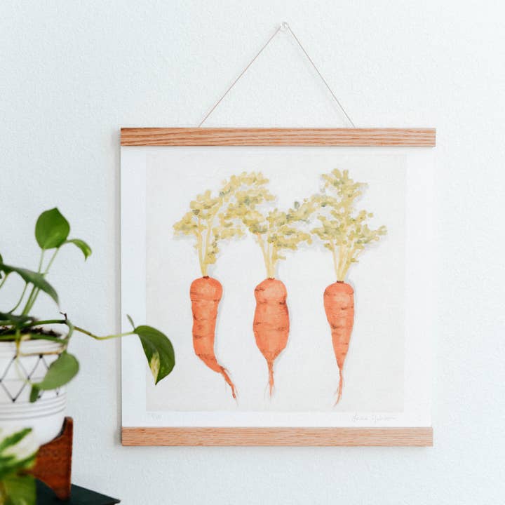 Three Carrots Vegetable Art Print for wholesale by Come Alive Studio