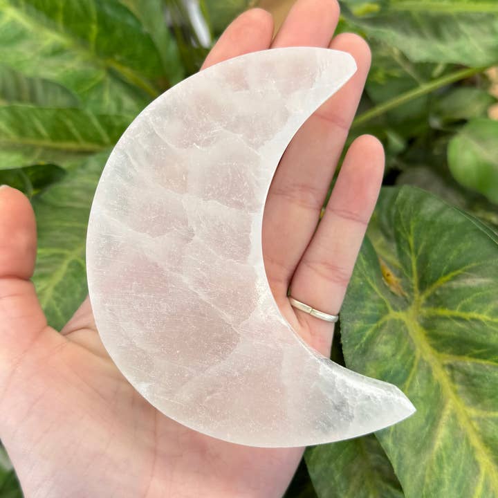 Selenite Plate - Moon 4" for wholesale by Funky Stuff