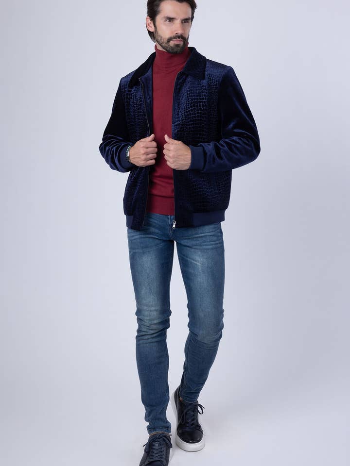 BARABAS - Vendita all'ingrosso Bomber - Uomo - Bomber da uomo in velluto con motivo coccodrillo 4BH8813