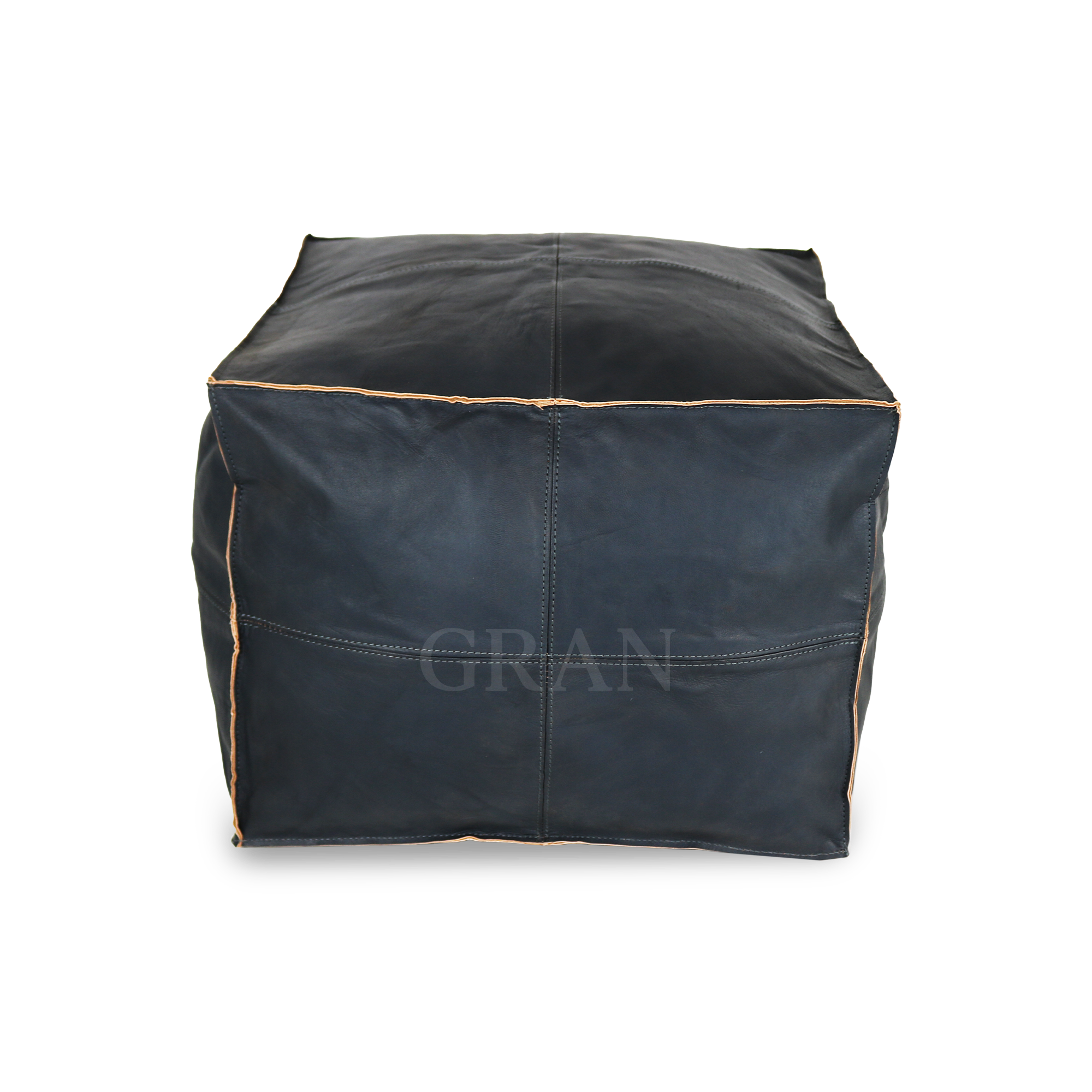 Gran Wholesale - Wholesale Pouf - Handmade Moroccan Square Leather Pouf Dark Gray - Unstuffed1