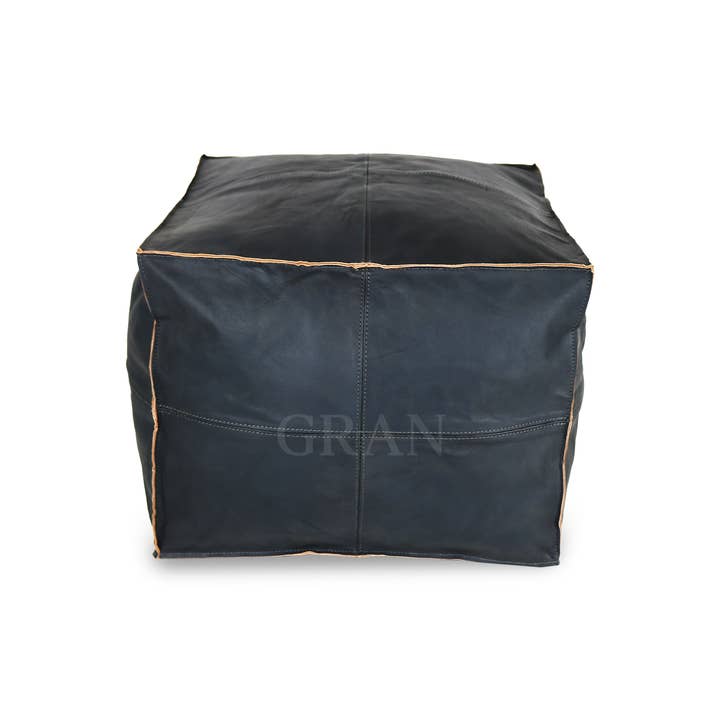 Gran Wholesale - Wholesale Pouf - Handmade Moroccan Square Leather Pouf Dark Gray - Authentic1