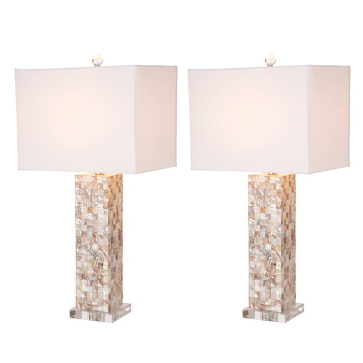 Mother Of Pearls Table Lamps With Linen Shade, 3-Way Switch for wholesale by Lux Lighting