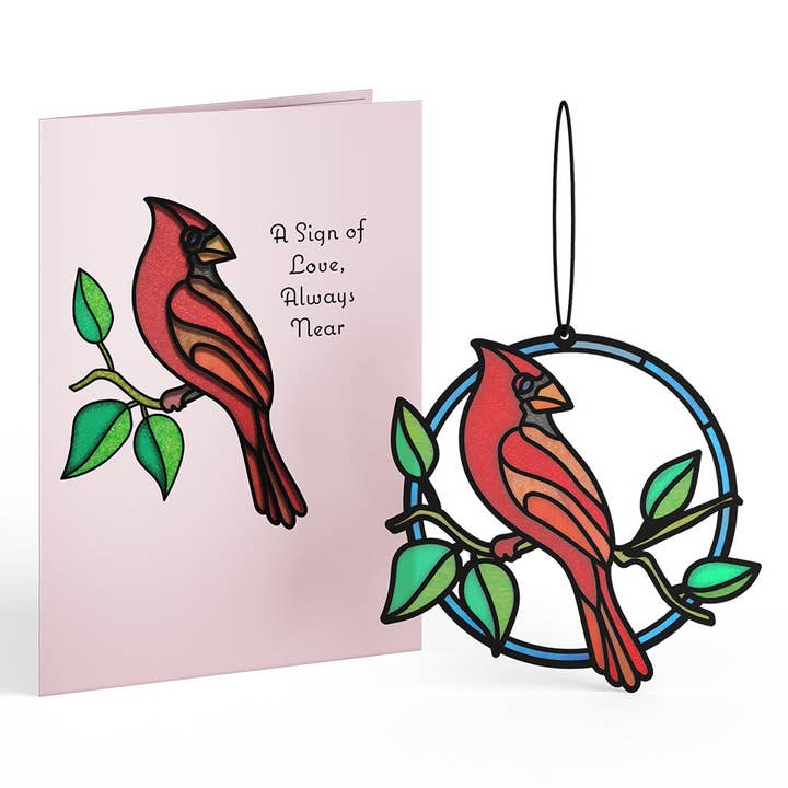 Sign of Love Cardinal Suncatcher Card 5x7" for wholesale by Lovepop Cards