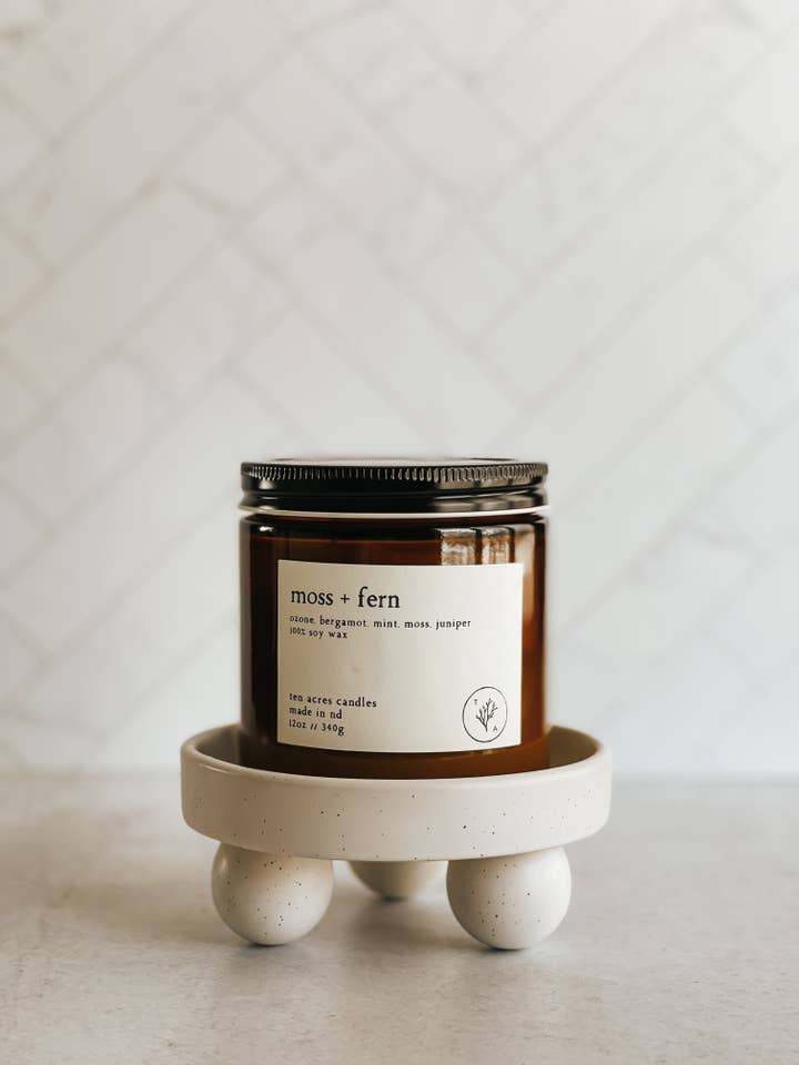 Moss + Fern // 12oz soy candle for wholesale by Ten Acres Candles