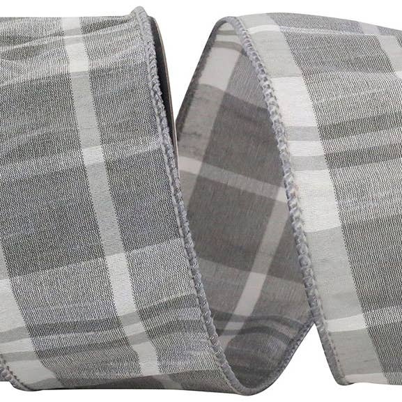 Plaid Elegance Dupioni Wired Edge, Grey, 2-1/2 In, 10 Yards for wholesale by RELIANT RIBBON