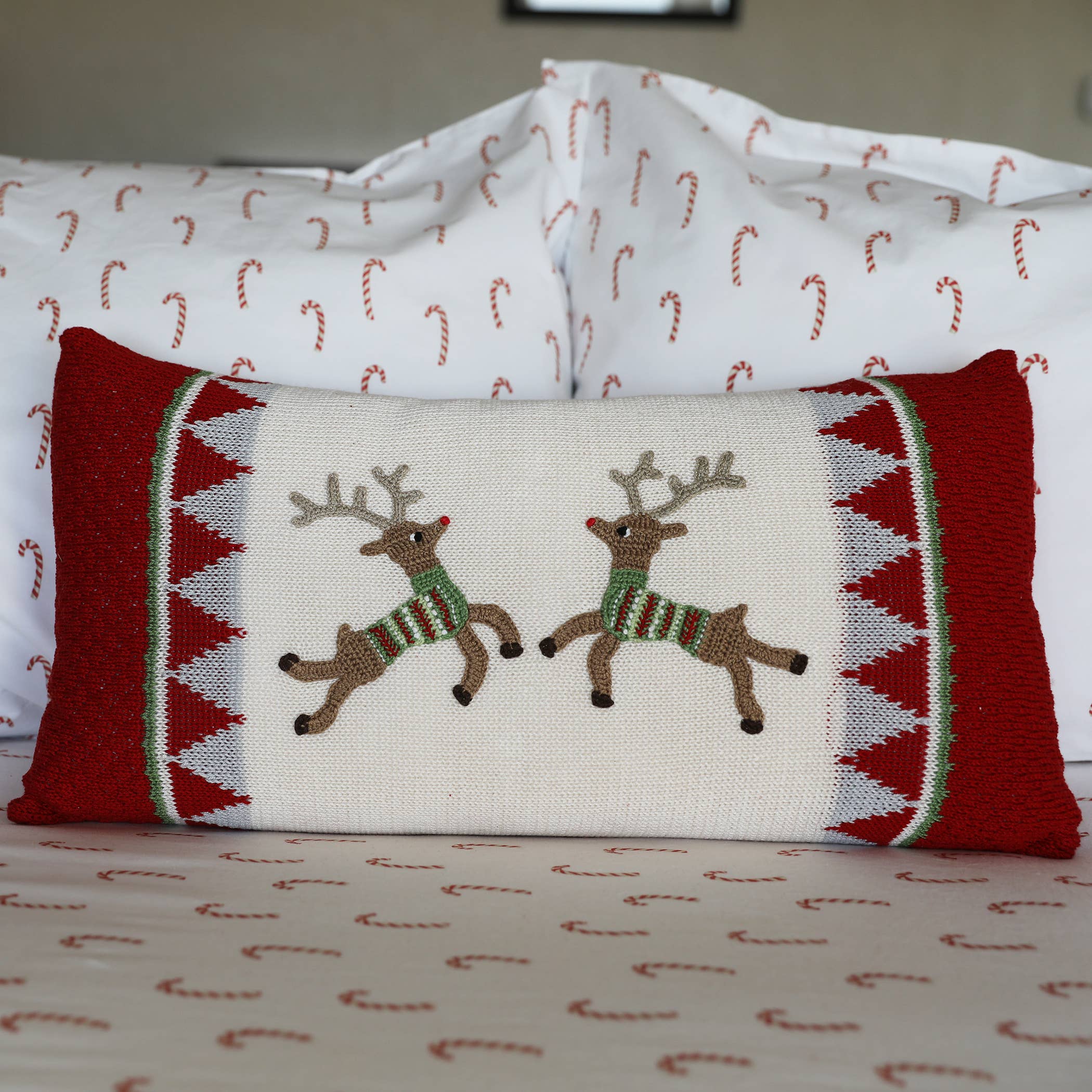 Melange Collection - Wholesale Throw/Decorative Pillow - Handmade Reindeer Duo Christmas Pillow2