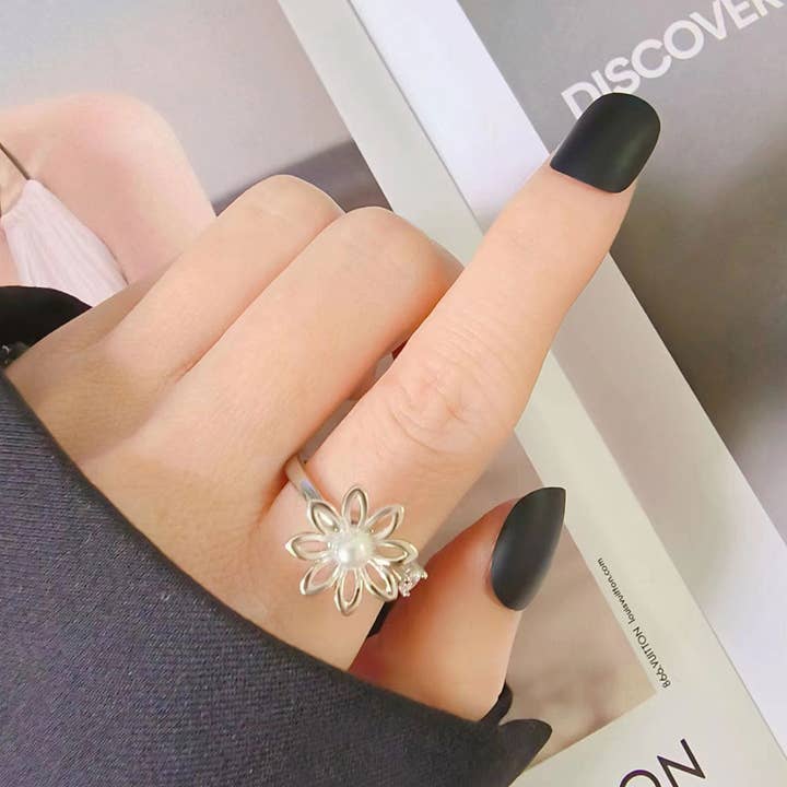Perimade & Co. LLC - Wholesale Multi-Stone Ring - Pearl Flower Anxiety Fidget Spinner Ring in Solid Copper1