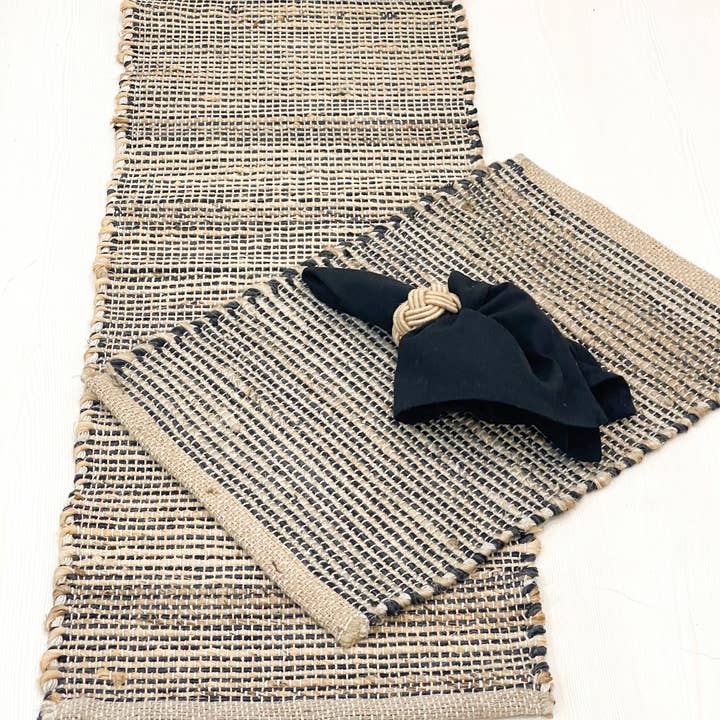 OMBRE TABLE RUNNER, NATURAL JUTE-BLACK, 13''x36''. for wholesale on Faire2