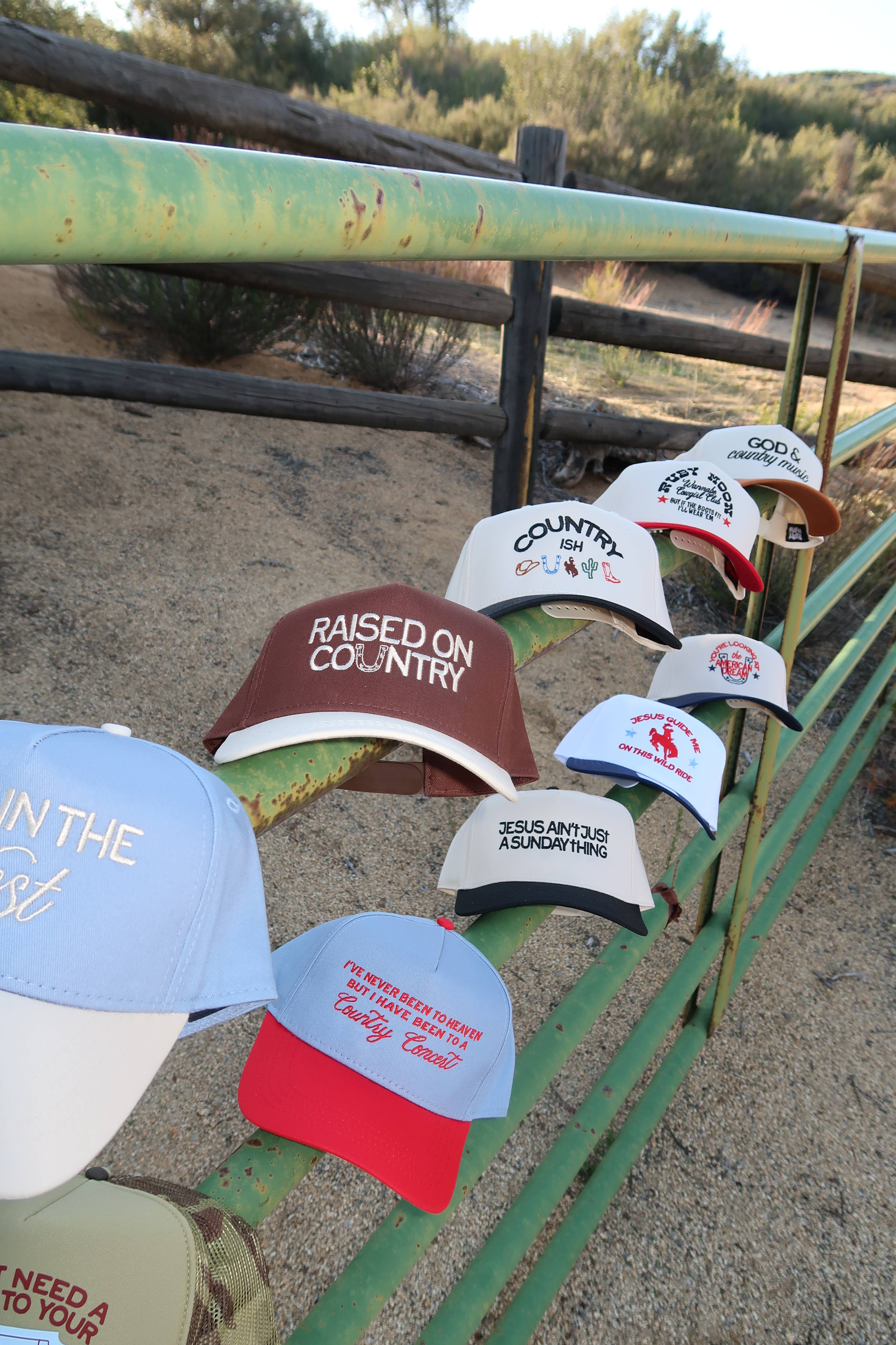 Ruby Moon - Wholesale Baseball Cap - Women's - Raised On Country Embroidered Hat Brown/Cream1