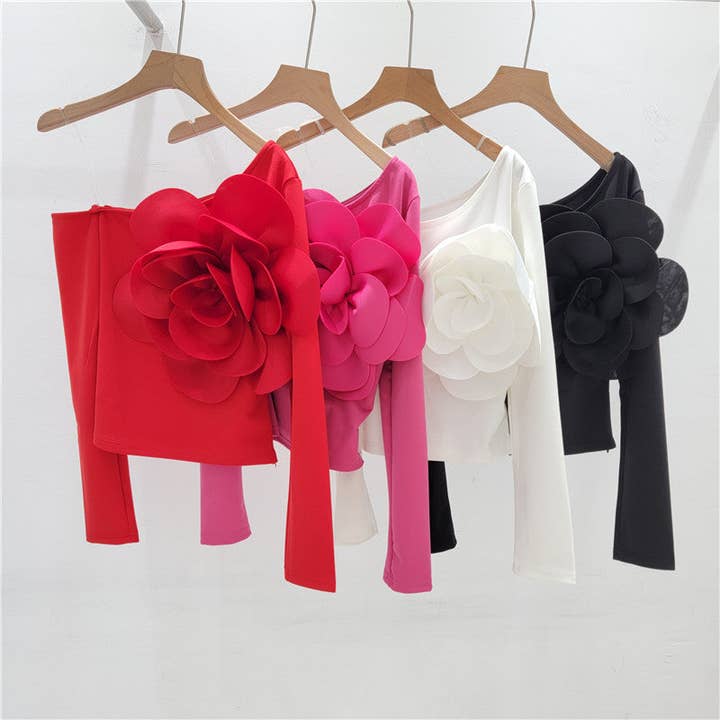 M195 One-Shoulder Floral Slim Fit Long Sleeve Fashion Top for wholesale by Sanyao Fashion