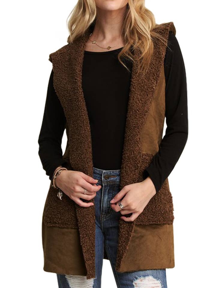 Faux Suede Hoodie Vest for wholesale by Vanilla Monkey