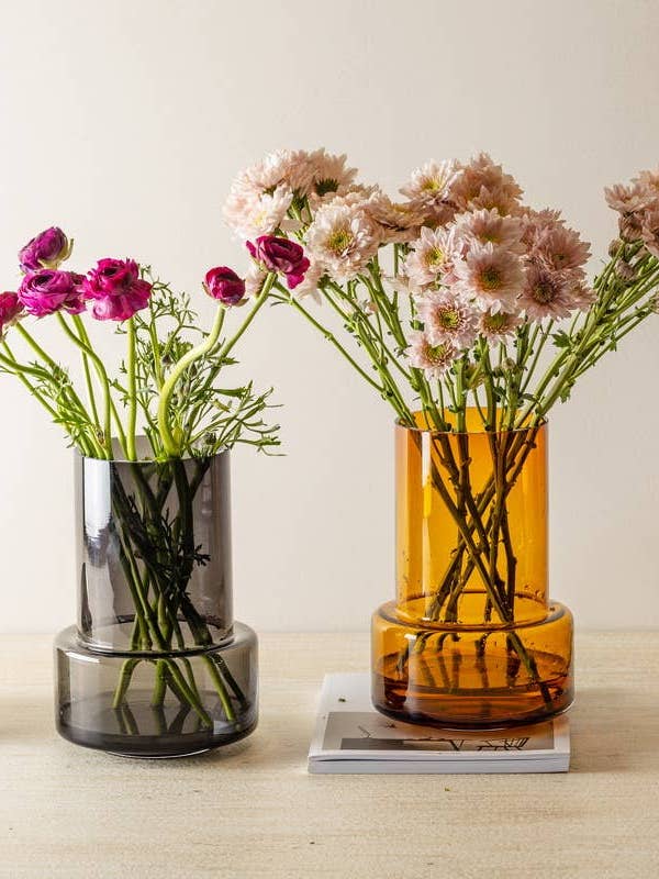 Retro Style Sober Modern Design Glass Vase, Amber/Gray Tyl12 for wholesale by Element Accessories USA