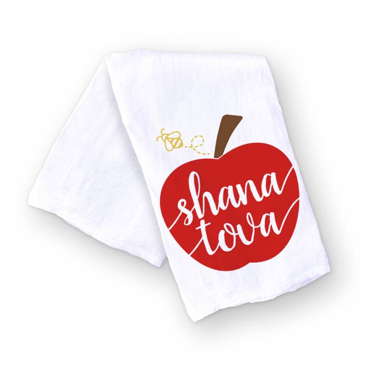 Designing Moments - Wholesale Tea Towel - Shana Tova Apple and Bee Jewish Holiday Kitchen Hand and Dish Towel1