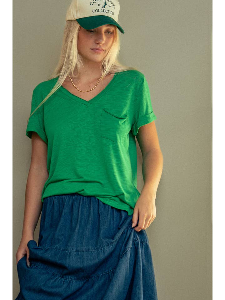 Urban Daizy - Wholesale T-Shirt - Women's - Rolled Sleeve V-Neck Pocket Tee7