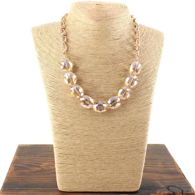 Pretty Persuasions - Wholesale Beaded/Pearl Necklace - N24188 Bold Oval Glass Beads Chain Necklace
