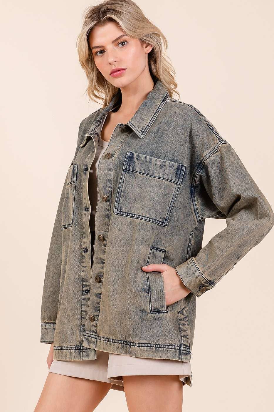 WASHED DENIM OVERSIZED BOXY FIT SHIRT JACKET for wholesale on Faire7