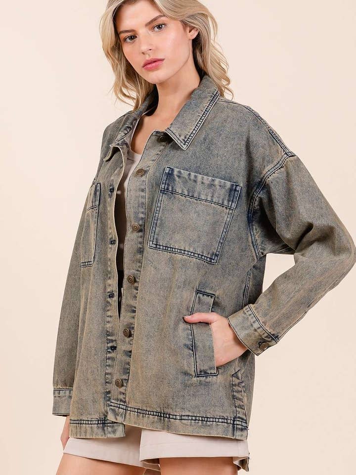 WASHED DENIM OVERSIZED BOXY FIT SHIRT JACKET for wholesale on Faire7