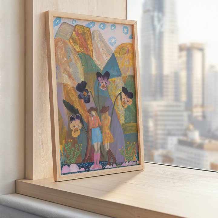 El Baker Art - Wholesale Art Print - Cowgirl Collage Print | Colorful Pansies Poster - Vintage Western Wall Art1