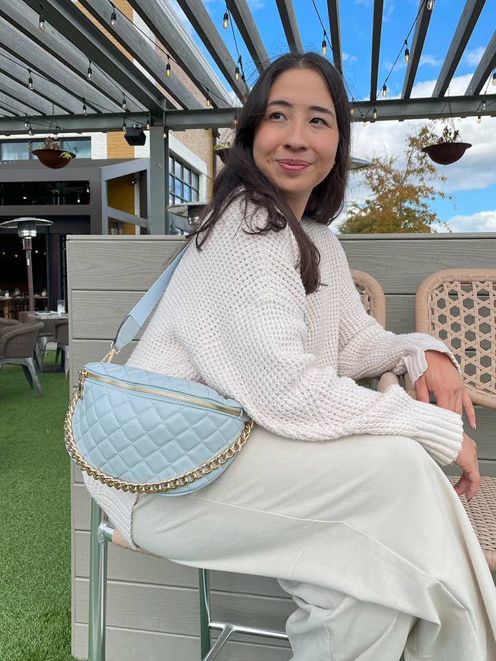 M2402 Sylvie Quilted Belt Bag with Chain Strap for wholesale by Jen & Co.