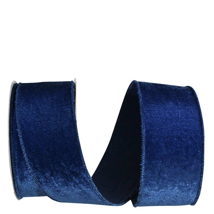 RELIANT RIBBON - Wholesale Ribbon - Gift Wrapping - Plush Velvet With Dupioni Backing Wired Edge, Blue