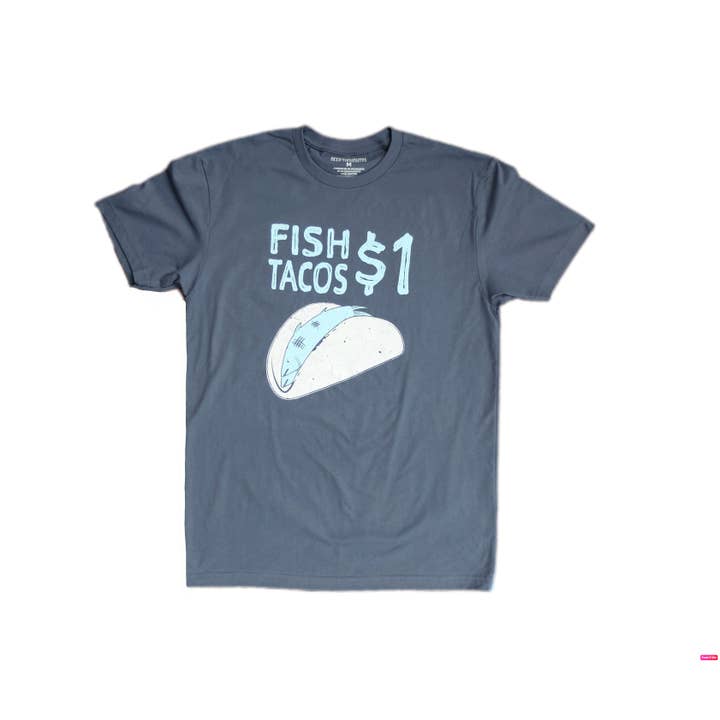 T-shirt « Fish Tacos $1 » - Bleu marine vintage pour la vente par Deep Thoughts Designs