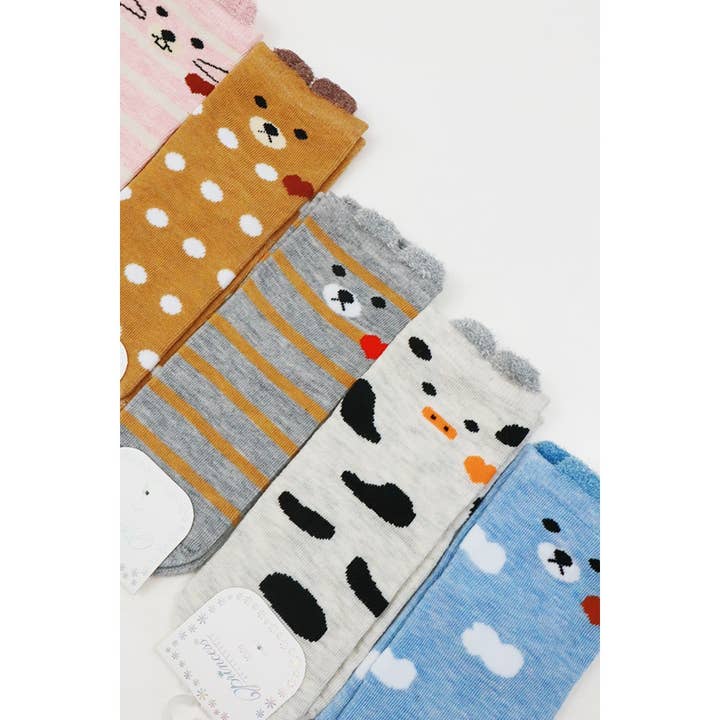MIX COLOR Cute Animal Face Detail Printed Socks for wholesale on Faire