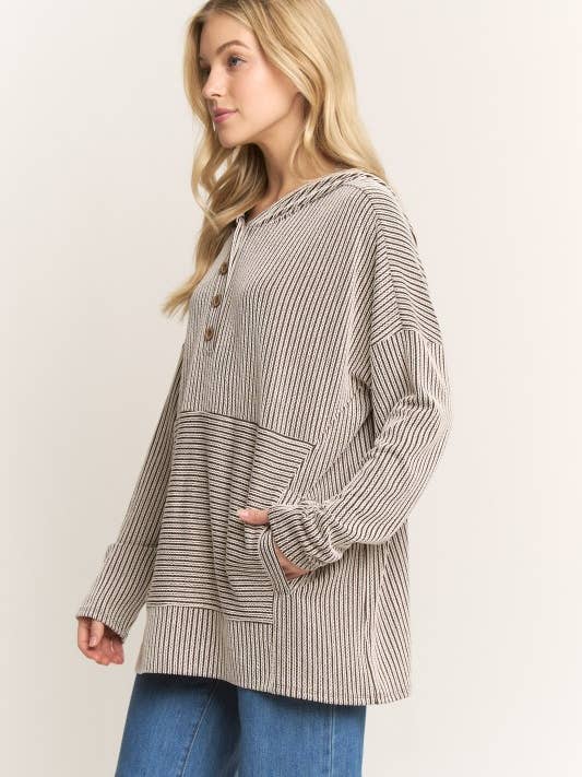 HEIMISH - Vendita all'ingrosso Tunica - Donna - ET7991-10 FELPA CON CAPPUCCIO A RIGHE URBAN RIB A MANICHE LUNGHE11