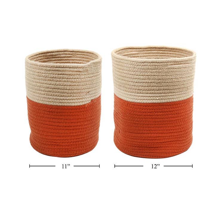 Truu Design - Wholesale Basket - Truu Design Round Storage Basket, Rust/Natural Cotton Rope