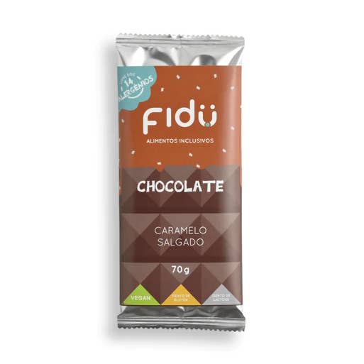 Saltet karamel chokolade vegansk, allergenfri, BIO 70g for engroshandel hos Fidu