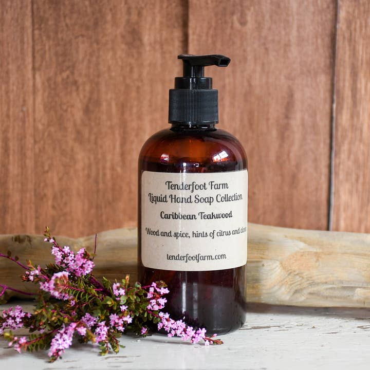 Liquid Hand Soap - Caribbean Teakwood for wholesale by Tenderfoot Farm, LLC