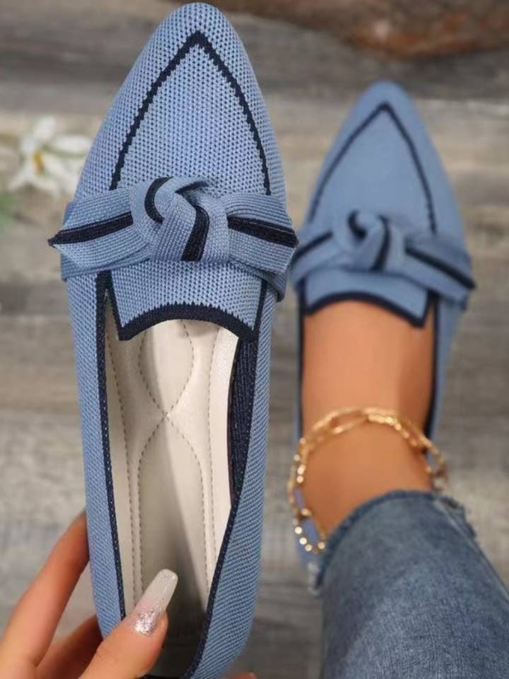 Bow Contrast Trim Point Toe Loafers for wholesale by Beyond Apparel