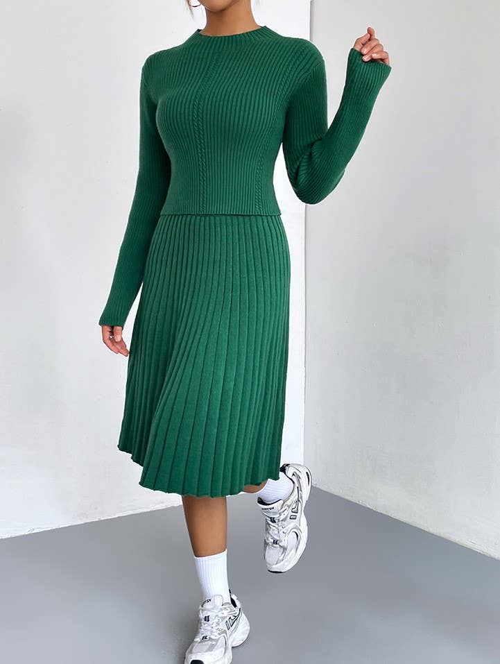 HIDDENBRAND - Wholesale Top & Skirt Set - Women's - Knitted Sweater Pleated Skirt Two-Piece Set10
