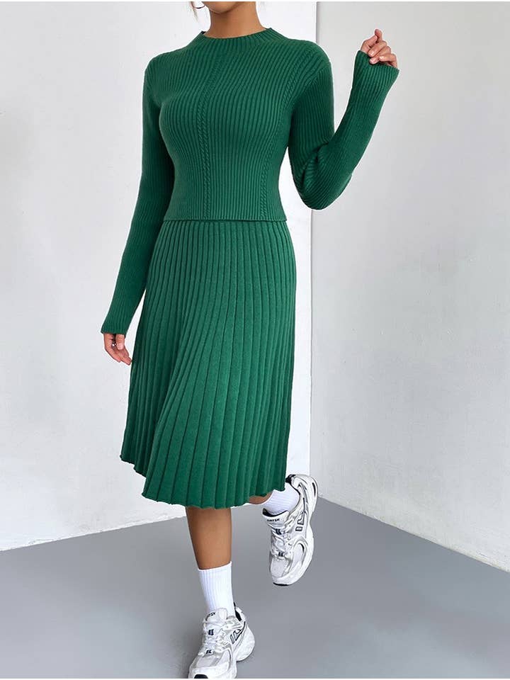 HIDDENBRAND - Wholesale Top & Skirt Set - Women's - Knitted Sweater Pleated Skirt Two-Piece Set10