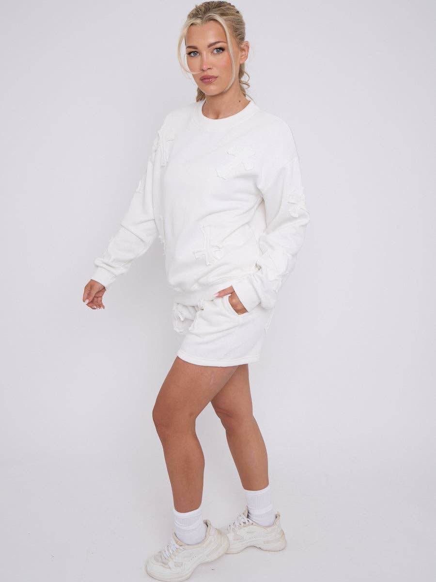 AX Labels - Wholesale Lounge Set - Women's - Crucifix Embroidered Sweatshirt & Shorts Fleece Co-ord7