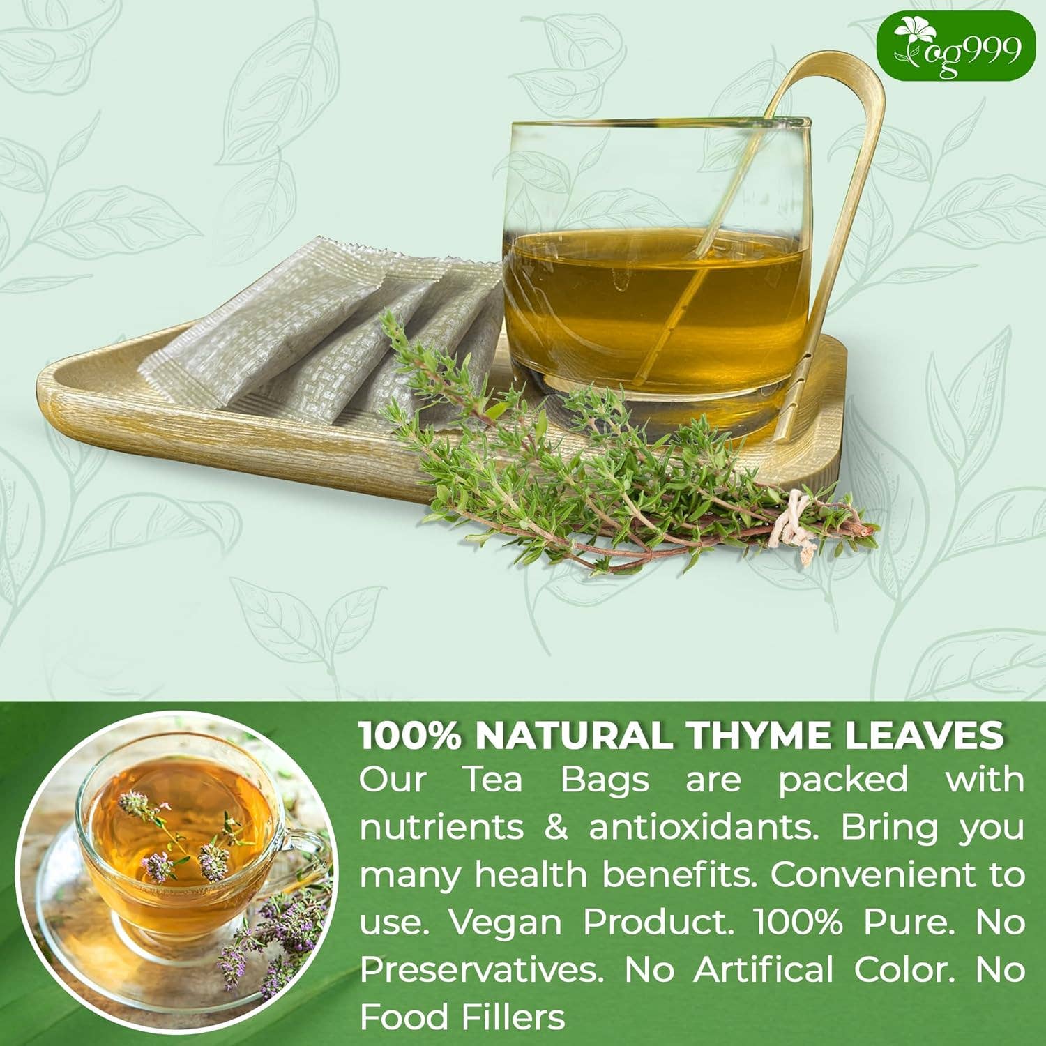 Naomi's Happy Place Shop - Wholesale Tea Bags - Premium 40 Thyme Leaf Tea Bags, 100% Natural & Pure, Loose Leaf Herbal Tea.3