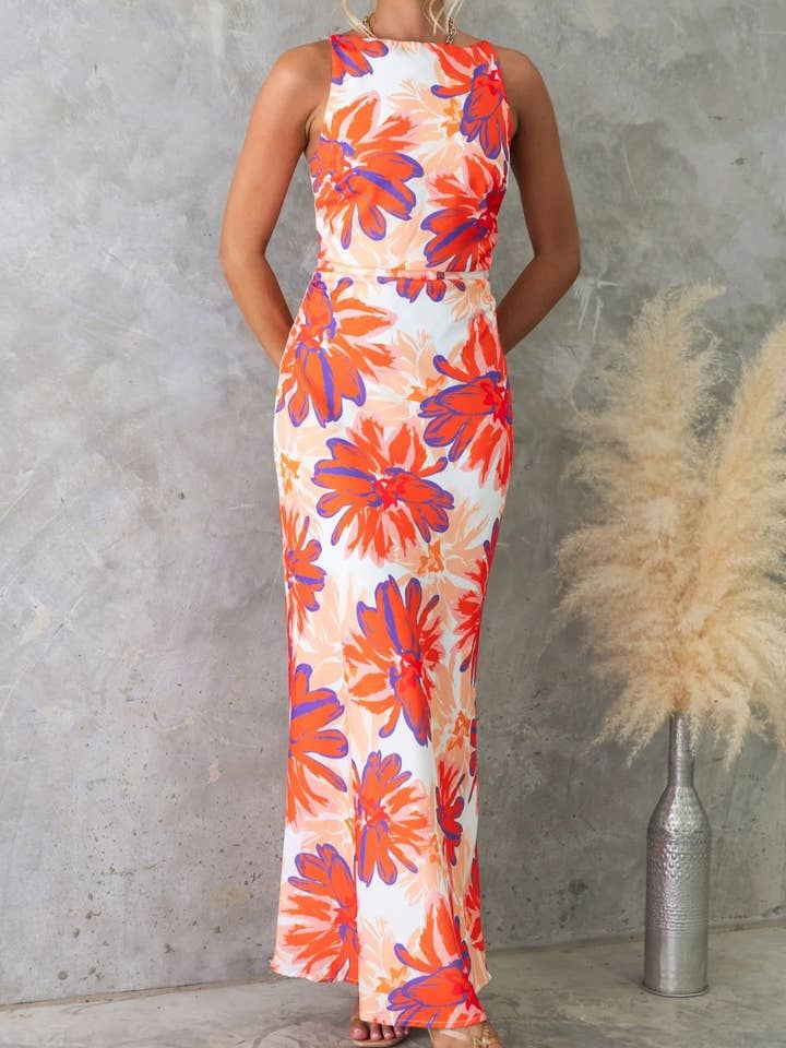 Rosa Clothing - Wholesale Dress - Women's - Fashion Floral Print Sleeveless Backless Dress