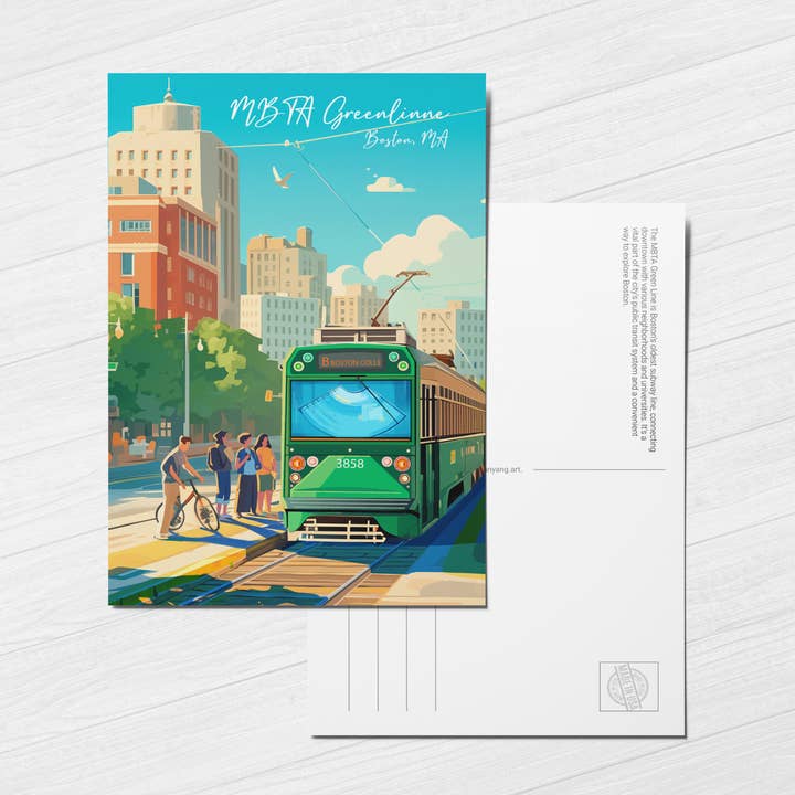 Boston Postcard, Massachusetts Postcard - Green Line, MBTA for wholesale by anyangartStudio