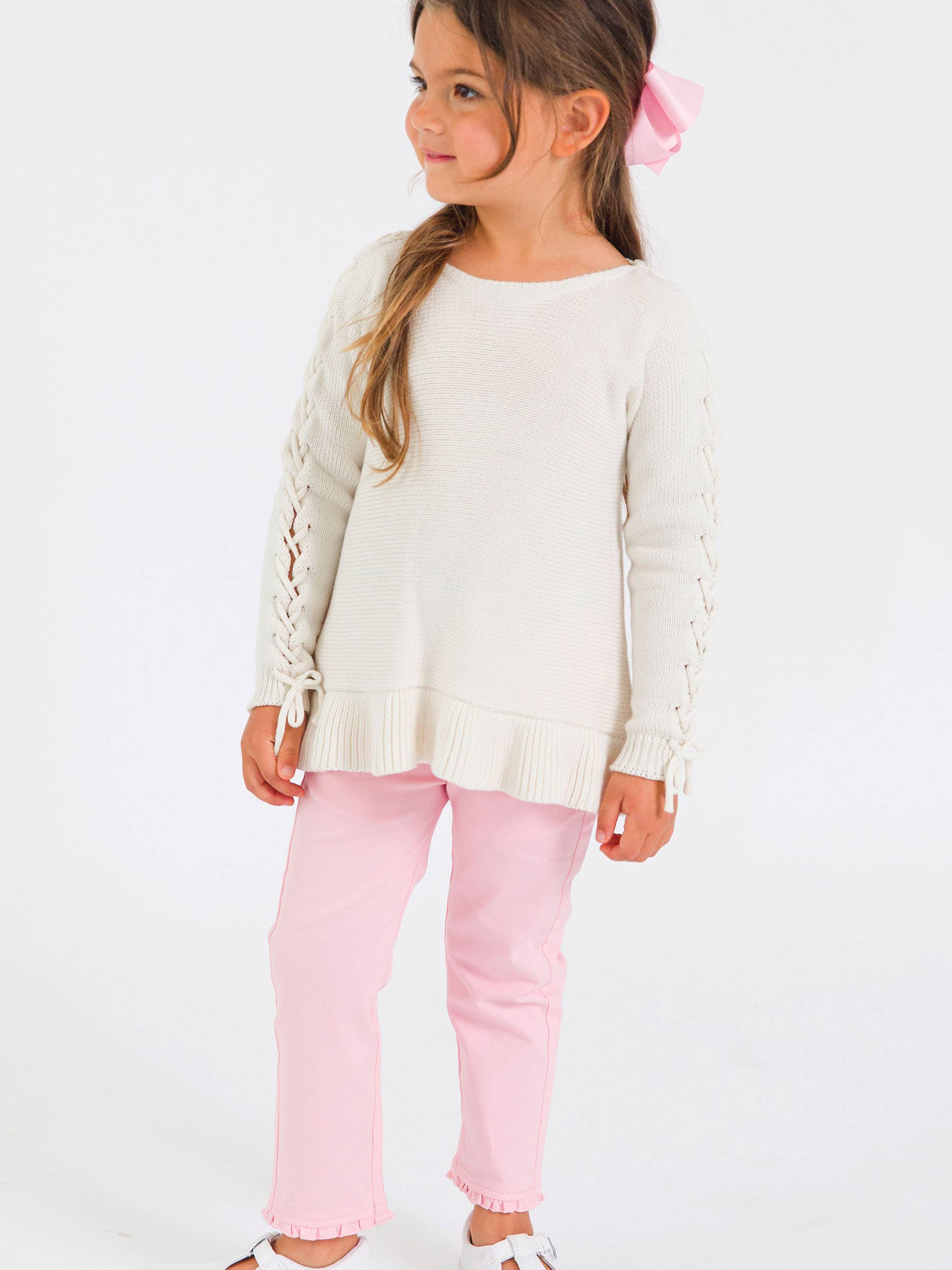 Girls Pink Ruffle Straight Jeans for wholesale on Faire4