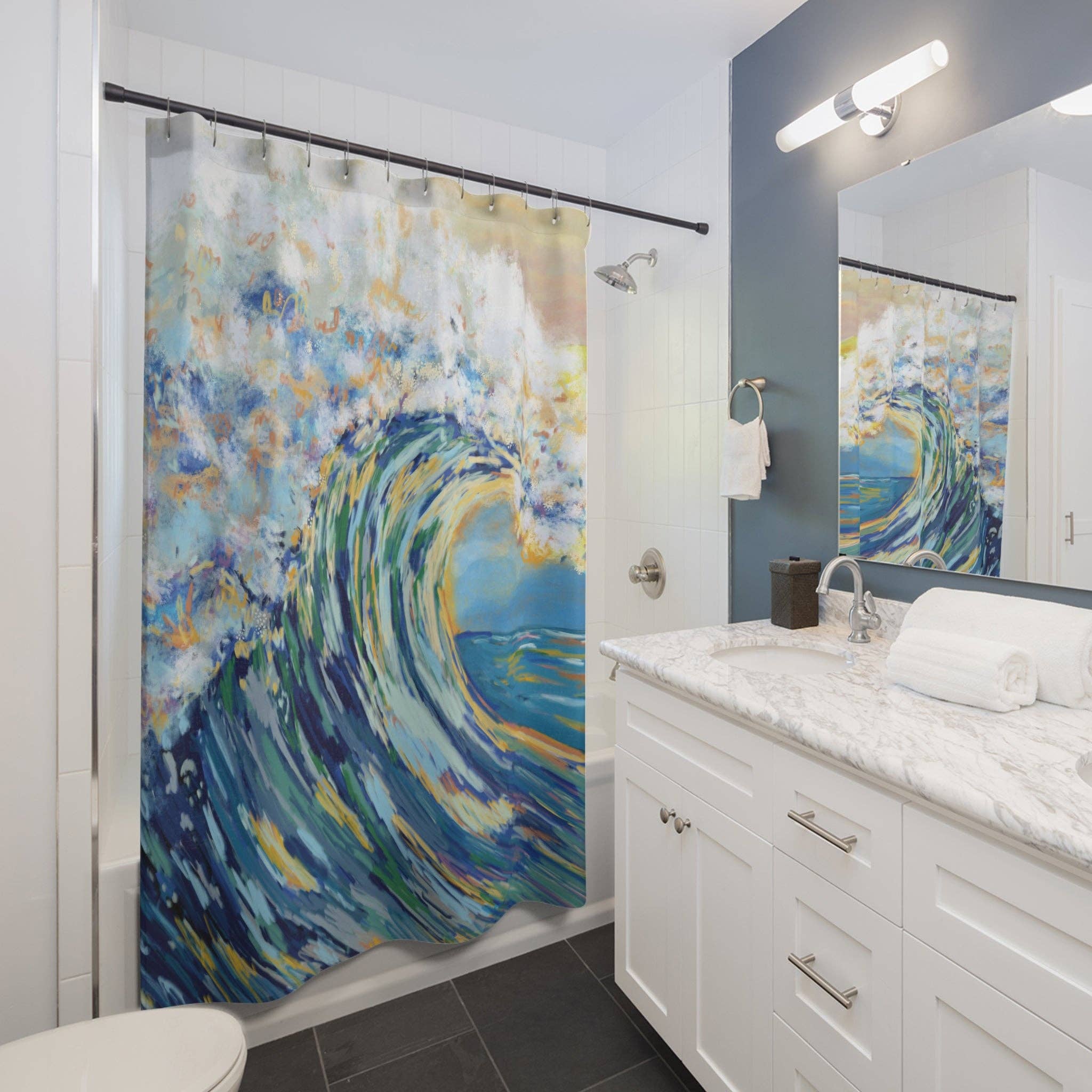 Blue Cava - Wholesale Shower Curtain - Ocean Wave Shower Curtain – Colorful Coastal Bathroom Decor2