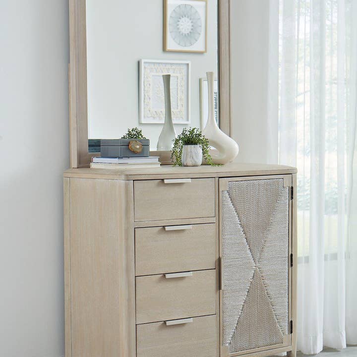 LOOMLAN – Mobília de quarto por atacado – Cómoda Assimétrica com Porta Pearl e Espelho de Parede