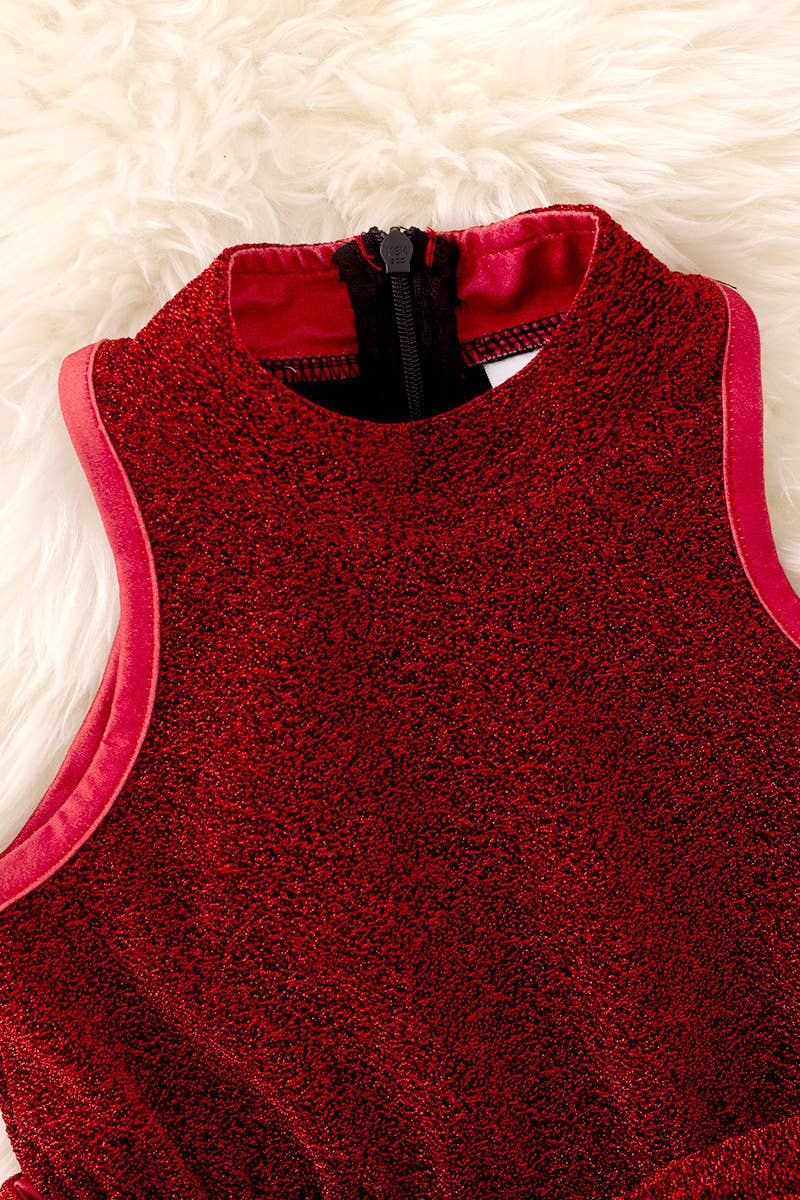 Kids Charm Online - Vente Combishort – enfant - Combinaison rouge scintillante avec fermeture éclair au dos. PNG50032 AMY2