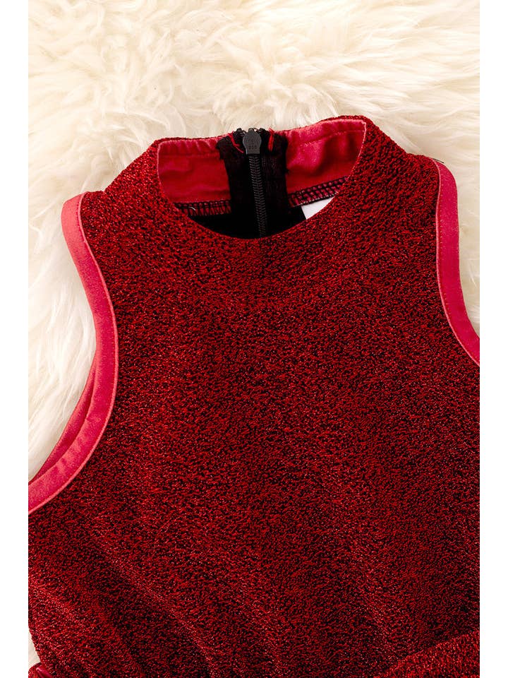 Kids Charm Online - Vente Combishort – enfant - Combinaison rouge scintillante avec fermeture éclair au dos. PNG50032 AMY2