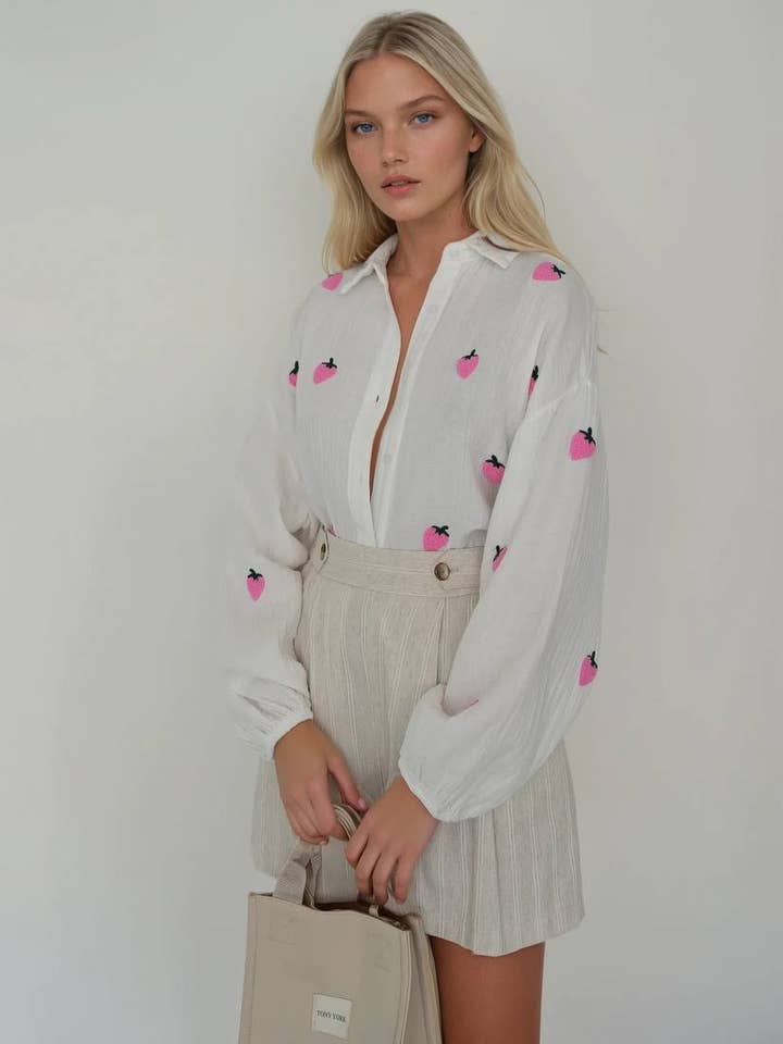 Spring Strawberries Cotton Shirt for wholesale by Anaz