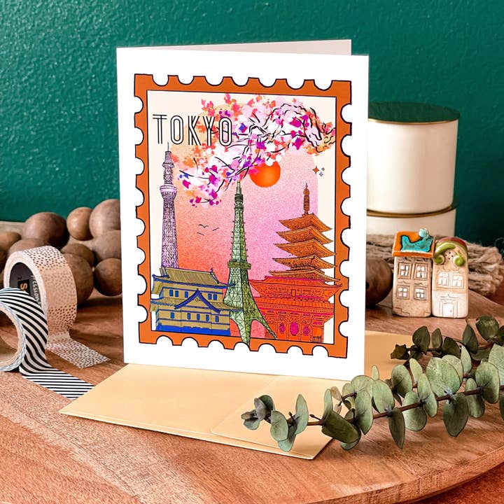 Tokyo Greeting Card for wholesale by Atelier Nazli Brush