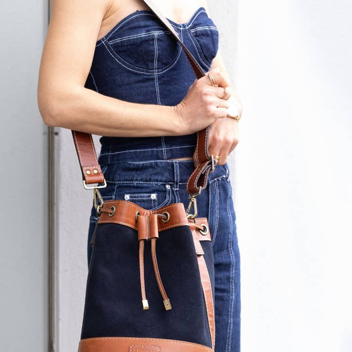 Alejandra Collective - Wholesale Crossbody Bag - Women's - Amalfi Bucket Crossbody Bag Navy Blue1